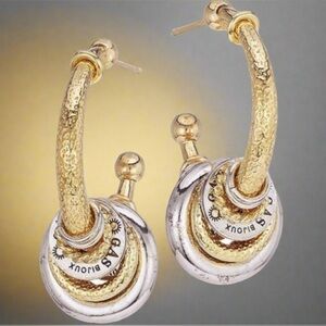 NWT Authentic Gas Bijoux Maranzana Two-Tone Gold And Silver Small Hoop Earrings